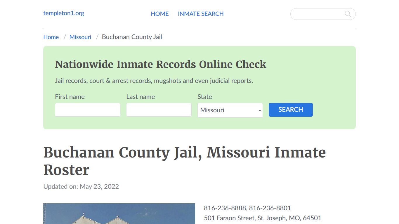 Buchanan County Jail, Missouri Inmate Booking - Templeton